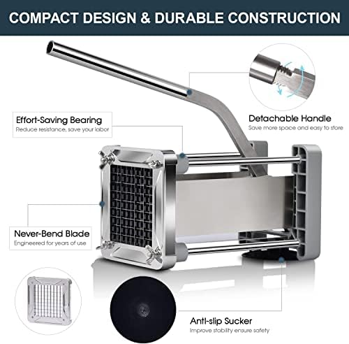 Sopito Coupe Frite, Coupe Frites Manuel en INOX Antidérapant Coupe Frite Professionnel avec Lames de 9x9mm, Idéal pour Pommes de Terre et Légumes – Image 5