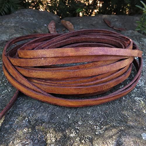 esnado Cordon de Cuir Plat 5 mm x 1,5 mm Couleur : Marron Clair Antique Longueur 10 m – Image 4