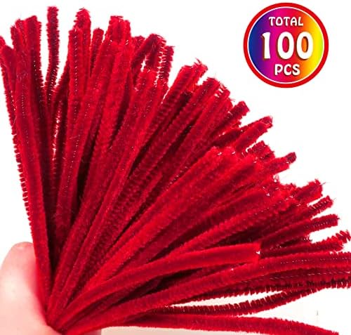 TOAOB 100pcs Fil Chenille Tiges de Fils Chenille Rouge Cure Pipes Cleaner Couleurs Assorties Cleaners Crafts Set 6mm x 300mm pour DIY Artisanat Décoration Fournitures Loisirs Creatifs – Image 3