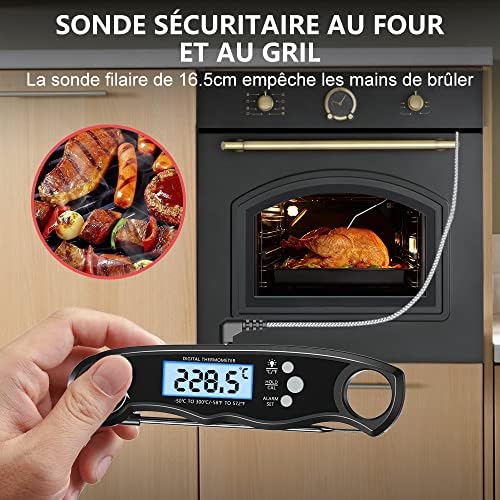 CIRYCASE Thermometre Cuisine, Thermometre Cuisson Lecture Instantané avec 102cm Pliable Sonde, Rétroéclairage LCD & Aimant, Thermomètre Digital pour Cuisson, Viande, BBQ, Steak, Huile, Lait, Vin – Image 2