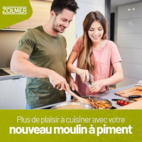 ZOLMER® Moulin à piment en acier inoxydable et en verre | Coupe-épices avec mécanisme de coupe en acier inoxydable – Coupe-piment pour épices grossières et piments – Moulin à épices – Avec couvercle – Image 5