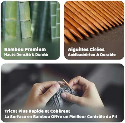 RUIDI Ensemble d'Aiguilles Circulaires Tricot, Aiguilles Circulaires Interchangeables en Bambou avec Étui & Accessoires, 13 Paires d'Aiguilles Circulaires de Taille 2,75 mm à 10 mm – Image 6