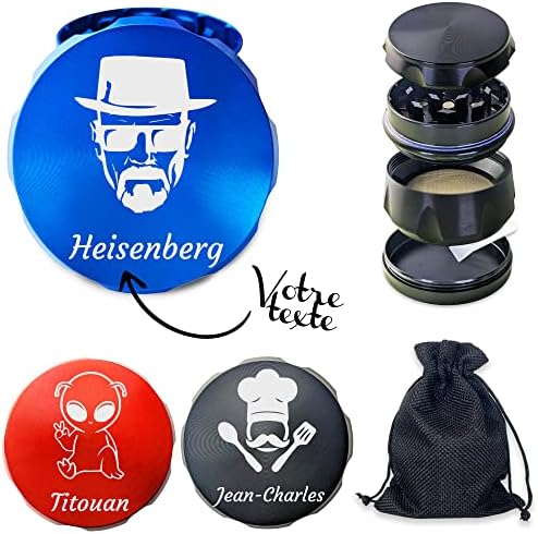 KDO MAGIC - Grinder personnalisé - 55 x 41mm - Moulin à épice personnalisable avec prénom gravé - Broyeur à tabac en métal haute qualité - 4 pièces - Tamis et Spatule - Grinder relief (Modèle Texte) – Image 14