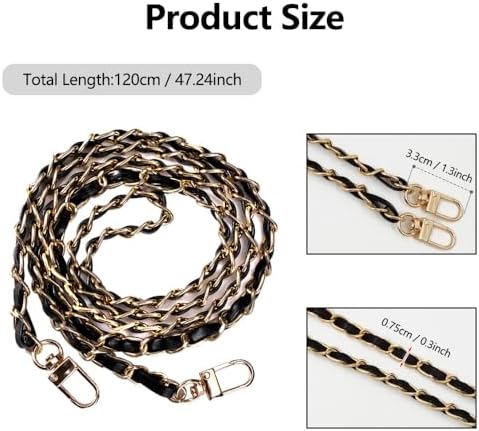 2 Pièces Chaîne Sac à Main, Chaîne de Sac à Main 120 cm, Chaîne de Remplacement Or Noir, Chaine pour Sac a Main en Métal en Cuir PU, Chaine Sac Or, Remplacement de Sac à Main pour Sac, Sac Bandouliere – Image 4