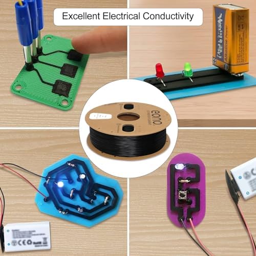 Eono Filament conducteur TPU 1,75 mm (± 0,03 mm) 2,2 lb (1 kg) pour imprimante 3D, filament flexible électrolconducteur noir – Image 6