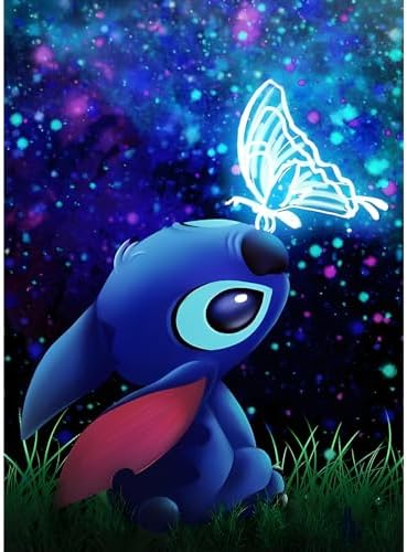 QINRUBB DIY Stitch Peinture Diamant Painting Kit, 5D Dessin Animé Art du Diamant Complet Kits, Papillon Diamond Art Kits Strass Point de Croix Painting pour Adultes Débutants Maison Décor 30X40cm – Image 7