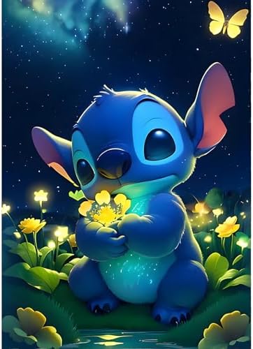 QINRUBB DIY Stitch Peinture Diamant Painting Kit, 5D Dessin Animé Art du Diamant Complet Kits, Papillon Diamond Art Kits Strass Point de Croix Painting pour Adultes Débutants Maison Décor 30X40cm – Image 16