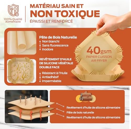 PORTENTUM Papier cuisson air fryer - 100 pièces Food-Grade BPA gratuit, 16 x 20 cm, pour friteuse sans huile 3 à 4,5 litres - Idéal pour la cuisson saine – Image 4