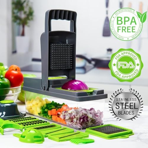 14 In 1 Coupe Légumes,Coupe Légumes Multifonction,Coupe Légumes,Coupe Cube avec 8 Lames Interchangeables,Coupe Légumes Dicer pour raboter les fruits Légumes,Carotte,Pomme de terre – Image 5