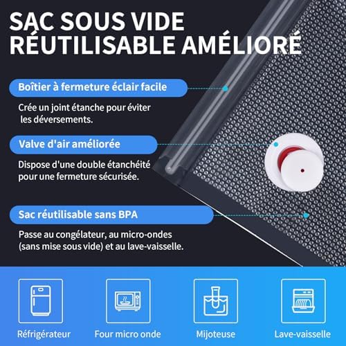 AIRMSEN Mini Machine Sous Vide Alimentaire Portable, Puissance d'Aspiration de 40 kPa avec 11 Sacs Sous Vide et 2 Bouchons de Vin, Idéal pour la Conservation des Aliments en Camping – Image 5