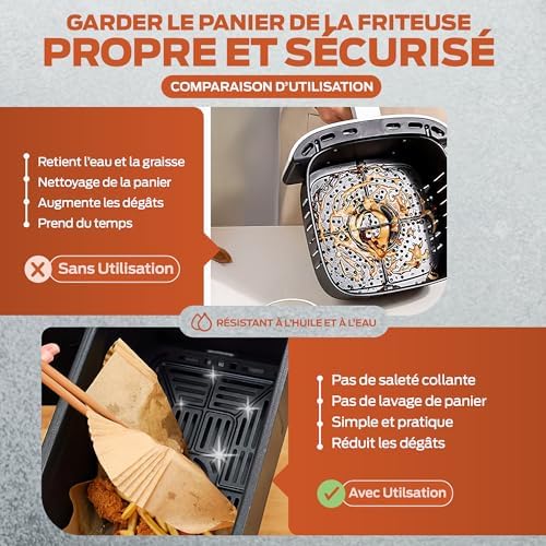 PORTENTUM Papier cuisson air fryer - 100 pièces Food-Grade BPA gratuit, 16 x 20 cm, pour friteuse sans huile 3 à 4,5 litres - Idéal pour la cuisson saine – Image 3