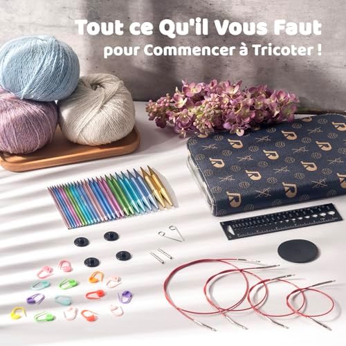 RUIDI Ensemble d'Aiguilles Circulaires Tricot, Aiguilles Circulaires Interchangeables en Aluminium Léger et Chaud avec Étui et Accessoires, 13 Paires d'Aiguilles Circulaires de 2,75 mm à 10 mm – Image 3