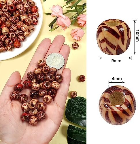 TOAOB 200pcs Perles en Bois Multicolores Imprimées Peintes Boules en Bois d'Afrique Spacer 9 x 10 mm pour Décoration de Bricolage Fabrication de Bijoux Colliers Bracelets Bijoux et Cheveux Tressé – Image 2