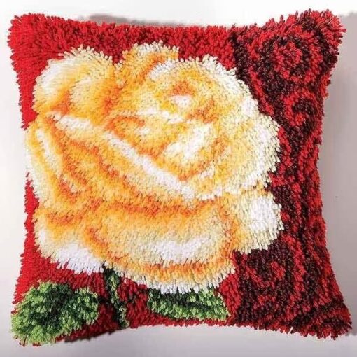 ROCKY&CHAO Kit de crochet à nouer soi-même, avec coussin, 43 x 43 cm, pour adultes et enfants, accessoires pour la maison (tulipe) – Image 12