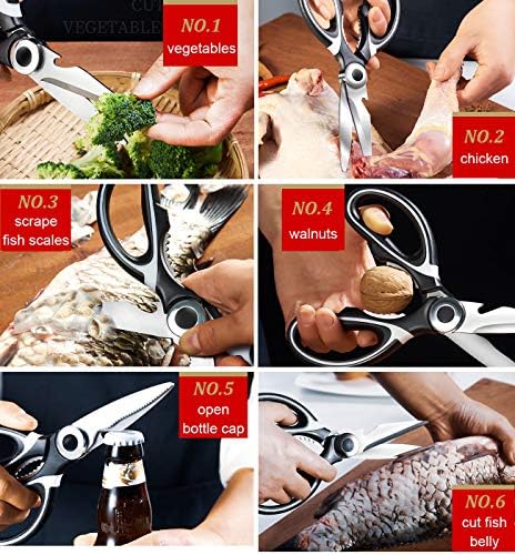 Ciseaux Cuisine, Ciseaux Cuisine Robustes, Professionnel Acier Inoxydable Ciseaux,Multiusage Ciseaux avec Couvercle pour Poulet Poisson Légumes et BBQ, Décapsul (Blanc & Rouge) – Image 6
