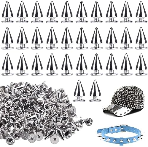 VZXQX 100 Pièces Rivet Cône Punk, 7 x 10 mm Cone Rivet Punk Argenté, Métal Clous Rivets Spike Stud, Pointe Rivet Décoratif pour Cuir, Sac, Ceinture, Chaussures, Bricolage en Cuir, Tissu