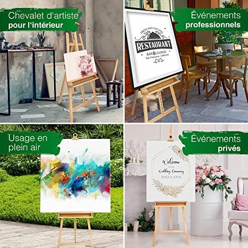 Artina Grand Chevalet d'Atelier 66x225 cm Barcelona – Chevalet Tripode en Bois de Hêtre Réglable avec Support de Peinture – Chevalet Bois Pliable pour Toiles jusqu'à 120cm – Image 5