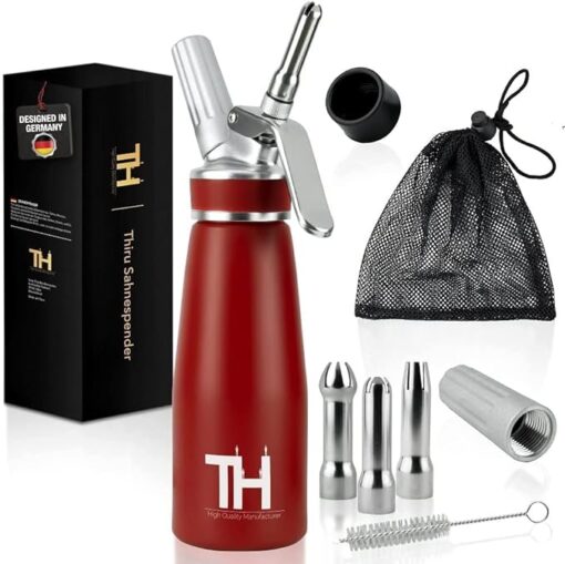 Thiru Siphon Chantilly avec 3 douilles en acier inoxydable & Sac en filet - Mousses et Crèmes - Siphon Cuisine 500ml (noir) – Image 11