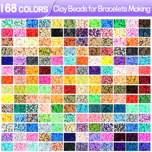 168 Couleurs Perle Plate pour Bracelet, 20860 Pièces 6mm Perles Heishi, Perles pour Bracelet, Perles Argile pour Bracelet avec Perles Lettres DIY Bracelet Collier Pendentif Charmes – Image 2