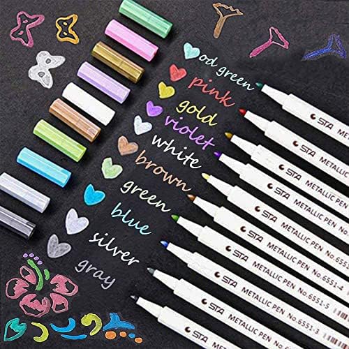 Lypumso Marqueurs Métalliques Feutres, 10 Couleurs Stylo Metallique Paillette à Brosse Douce 1-2mm pour Scrapbooking, Peintures, Albums de Mariage, Stylo Feutre pour Cahiers, Photo, Bois, Porcelaine