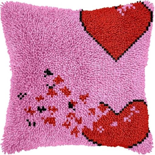 Kit d'oreiller en forme de cœur pour adultes avec coussin pré-imprimé, fils au crochet, coussin tricoté pour la maison, le canapé, 43,2 x 43,2 cm (z87)