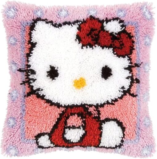 ROCKY&CHAO Tapis à nouer soi-même avec coussin - 43 x 43 cm - Ensemble de taies d'oreiller - Pour adultes et enfants - Accessoires pour la maison - Bonjour Kitty