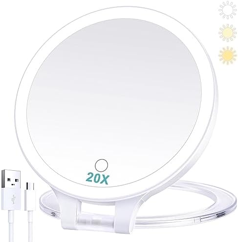 B Beauty Planet Miroir grossissant avec lumière, 20x/1x, Double Face, Miroir de Maquillage Portable, éclairage 3 Couleurs, écran Tactile à intensité Variable – Image 11