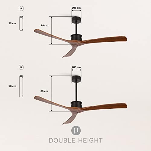 CREATE / WINDLARGE/Ventilateur de plafond avec télécommande et Wifi, noir pales bois foncé / 40W, silencieux, Ø152 cm, 6 vitesses, minuterie, 2 hauteurs, moteur DC, fonction été-hiver – Image 7