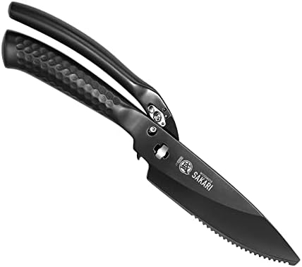 MITSUMOTO SAKARI 12 cm Ciseaux de Cuisine Japonais, Plâchement en Titane Noir Ciseaux à Volaille Lourdes, MultiPurpose en Acier Inox Poulets Ciseaux pour Poulet, Viande, Osse, Poisson – Image 8
