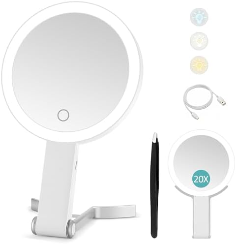 B Beauty Planet Miroir grossissant avec lumière, 20x/1x, Double Face, Miroir de Maquillage Portable, éclairage 3 Couleurs, écran Tactile à intensité Variable – Image 13