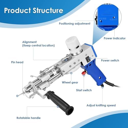 Helangel Tufting,Pistolet Tufting 5-40 Étapes/S Pistolet à Touffeter électrique 7-21 mm Réglable Machine à Tricoter Les Tapis pour Christmas l'Artisanat Tapis Vêtements – Image 2
