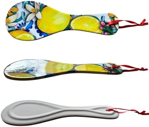 POGE MESTOLO EN CÉRAMIQUE, PORTE CUILLIER, ACCESSOIRE DE CUISINE, OUTIL DE CUISINE MULTIUSAGE, IMPRIMÉ MAIOLIQUE CM 30 (Blanc/Citron Sicile) – Image 12