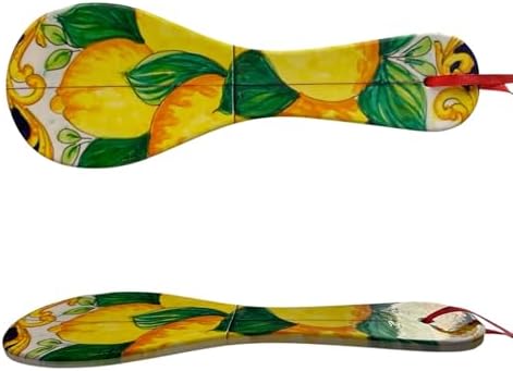 POGE MESTOLO EN CÉRAMIQUE, PORTE CUILLIER, ACCESSOIRE DE CUISINE, OUTIL DE CUISINE MULTIUSAGE, IMPRIMÉ MAIOLIQUE CM 30 (Blanc/Citron Sicile) – Image 14