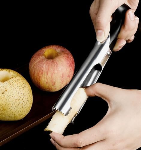 Diompirux 2 pièces Vide Pomme Haut de Gamme, Vide Trognon pomme ou de poire, Avec Lame DenteléE Tranchante Et PoignéE D'Angle Ergonomique en Acier Inoxydable, Accessoires de Cuisine et Maison, Noir – Image 2