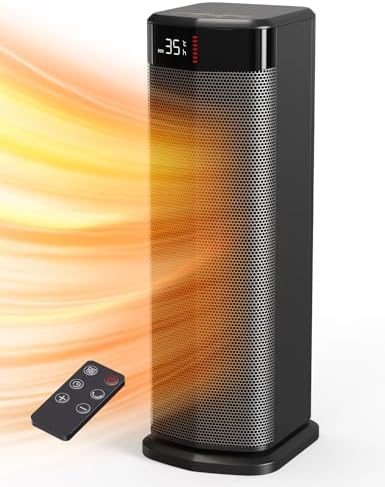 QEXREED Chauffage d'appoint, 90°Oscillation 2000W PTC Radiateur Electrique, 4 Modes, Mode ECO, Thermostat, Minuterie 24H, Télécommande,Sécurité Anti-chute et Surchauffe pour Usage Intérieur