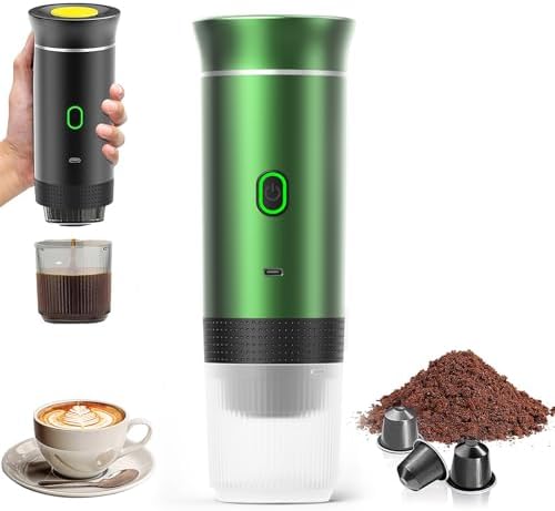 PZCC Machine à Café Portable de Voyage,Expresso Cafetière Rechargeable 12V et sa pochette Pour Camping et Voiture,Chauffage Rapide,compatible avec Capsules K-Cup et café moulu,Pour voyage (Noir) – Image 14