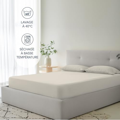 Dreamzie Drap Housse 160 x 200 Bonnet 35 cm pour Matelas Épais - 100% Microfibre - Beige, Certifié sans Produits Chimiques (Oeko TEX), Drap Housse avec Élastique Complet – Image 5