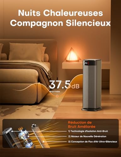 QEXREED Chauffage d'appoint, 90°Oscillation 2000W PTC Radiateur Electrique, 4 Modes, Mode ECO, Thermostat, Minuterie 24H, Télécommande,Sécurité Anti-chute et Surchauffe pour Usage Intérieur – Image 7