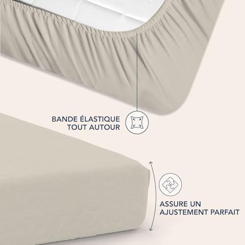Dreamzie Drap Housse 160 x 200 Bonnet 35 cm pour Matelas Épais - 100% Microfibre - Beige, Certifié sans Produits Chimiques (Oeko TEX), Drap Housse avec Élastique Complet – Image 3