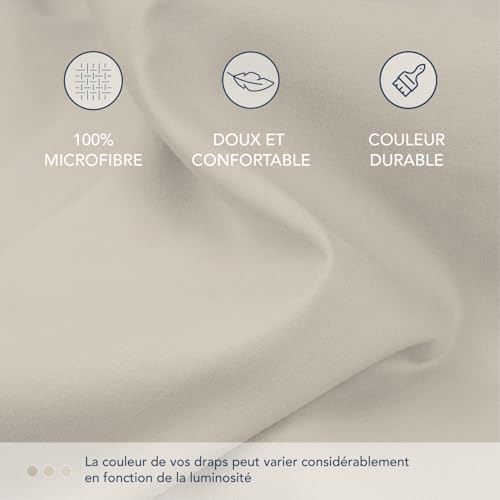 Dreamzie Drap Housse 160 x 200 Bonnet 35 cm pour Matelas Épais - 100% Microfibre - Beige, Certifié sans Produits Chimiques (Oeko TEX), Drap Housse avec Élastique Complet – Image 4