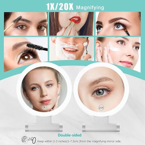 B Beauty Planet Miroir grossissant avec lumière, 20x/1x, Double Face, Miroir de Maquillage Portable, éclairage 3 Couleurs, écran Tactile à intensité Variable – Image 2