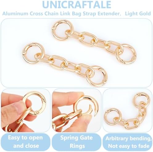 UNICRAFTALE 2pcs Chaîne de Sac à Main Aluminium Doré Clair Chaîne D'Extension de Sac à Main 9.7cm Rallonges de Sangle de Sac à Bandoulière avec Anneaux à Ressort Remplacement pour Sac à Main – Image 5
