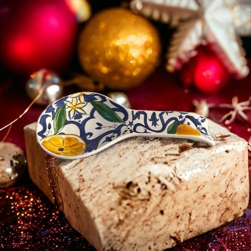 POGE MESTOLO EN CÉRAMIQUE, PORTE CUILLIER, ACCESSOIRE DE CUISINE, OUTIL DE CUISINE MULTIUSAGE, IMPRIMÉ MAIOLIQUE CM 30 (Blanc/Citron Sicile) – Image 6