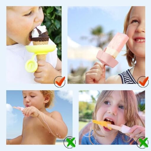 Guidre Lot de 4 supports à glace anti-goutte pour enfants - Réutilisables - Silicone - Pour enfants et tout-petits – Image 3