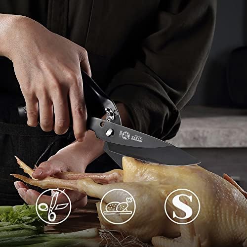 MITSUMOTO SAKARI 12 cm Ciseaux de Cuisine Japonais, Plâchement en Titane Noir Ciseaux à Volaille Lourdes, MultiPurpose en Acier Inox Poulets Ciseaux pour Poulet, Viande, Osse, Poisson – Image 7