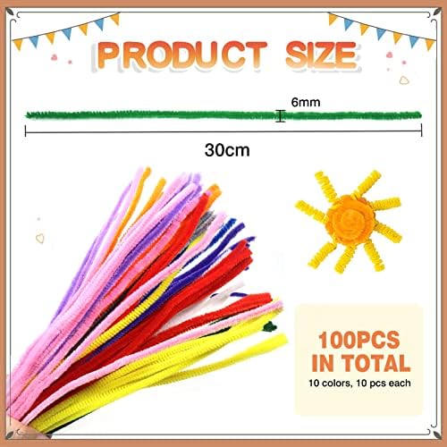 TOAOB 100pcs Tiges de Fils Chenille Colorés Cure Pipes Cleaner Couleurs Assorties 6mm x 300mm pour DIY Artisanat Décoration Fournitures Loisirs Creatifs – Image 2