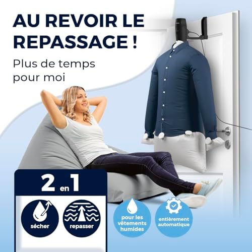 CLEANmaxx Repassage automatique de chemises PRO | Remplace le fer à repasser, la planche à repasser & le steamer | Appareil de repassage pour chemises, chemisiers & t-shirts | Innovant & efficace – Image 2