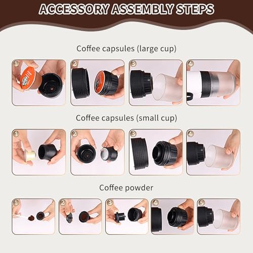 PZCC Machine à Café Portable de Voyage,Expresso Cafetière Rechargeable 12V et sa pochette Pour Camping et Voiture,Chauffage Rapide,compatible avec Capsules K-Cup et café moulu,Pour voyage (Noir) – Image 5