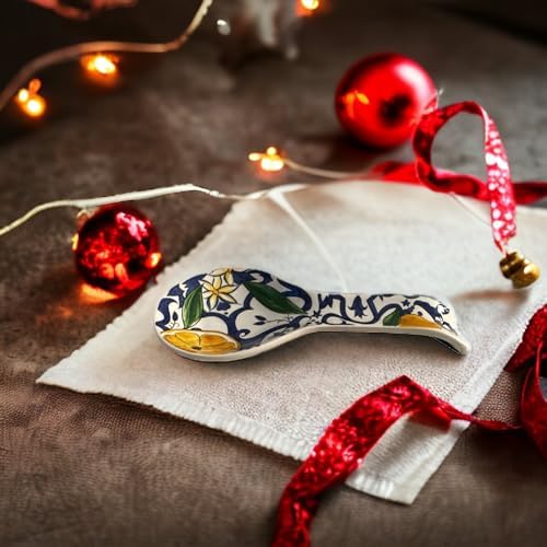 POGE MESTOLO EN CÉRAMIQUE, PORTE CUILLIER, ACCESSOIRE DE CUISINE, OUTIL DE CUISINE MULTIUSAGE, IMPRIMÉ MAIOLIQUE CM 30 (Blanc/Citron Sicile) – Image 5